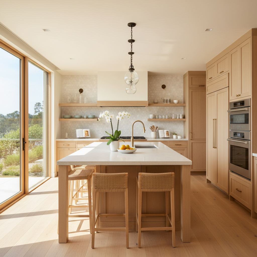 Upscale kitchen with integrated Thermador-style appliances